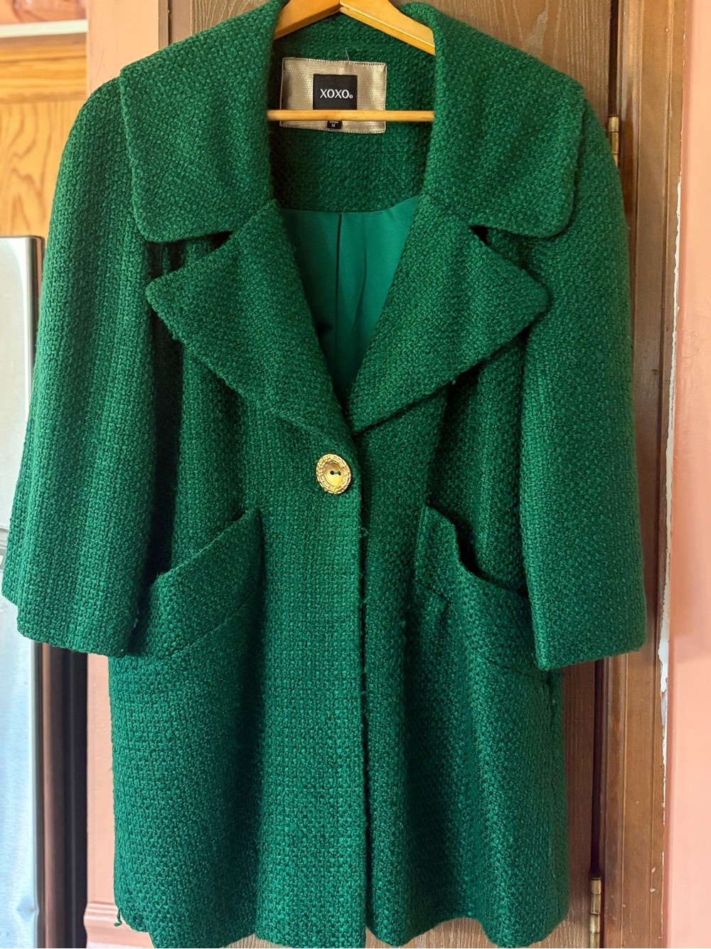 Emerald Green Textured Pea Coat